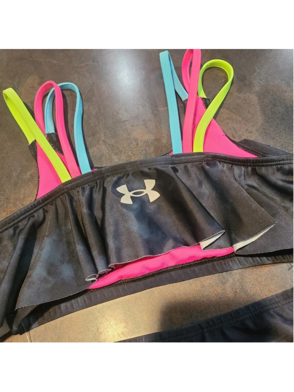 NEW Under Armour Girls Size tie-dye flutter bikini set Neon Straps 2 Peice Swim